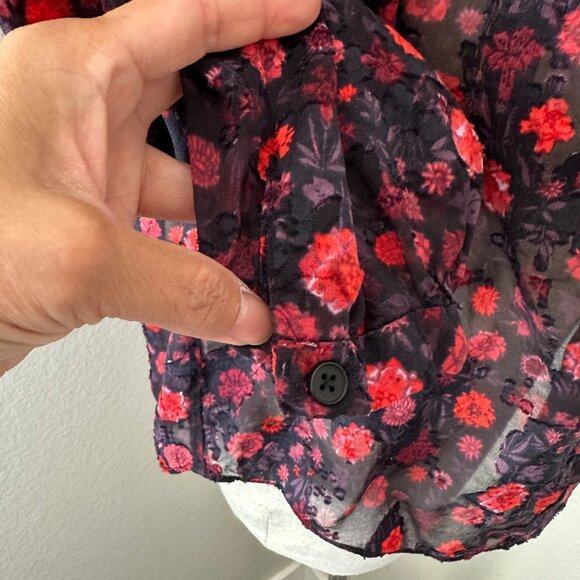 Rebecca Taylor Crash Velvet Floral Print Silk Blouse Sheer Lightweight Sz 10 - Picture 9 of 12